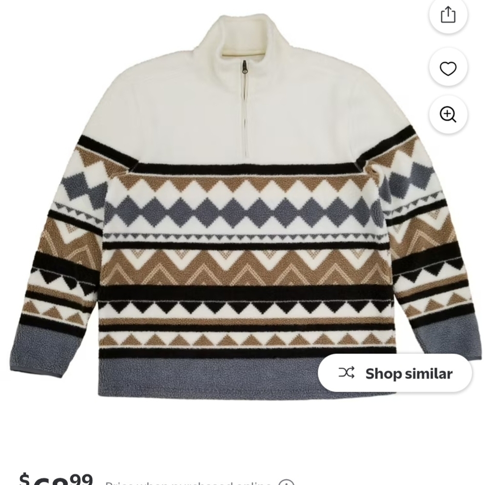 Mutual Weave Mens Ivory Multi Print Sherpa Fleece 1/4 Zip Pullover  L